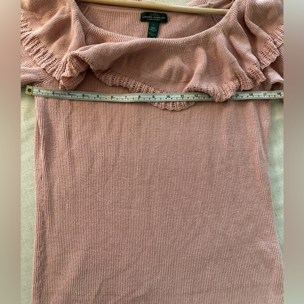 90s Ralph Lauren Peach Ruffled Sweater 100 Percent Cotton Size Large - Picture 6 of 9